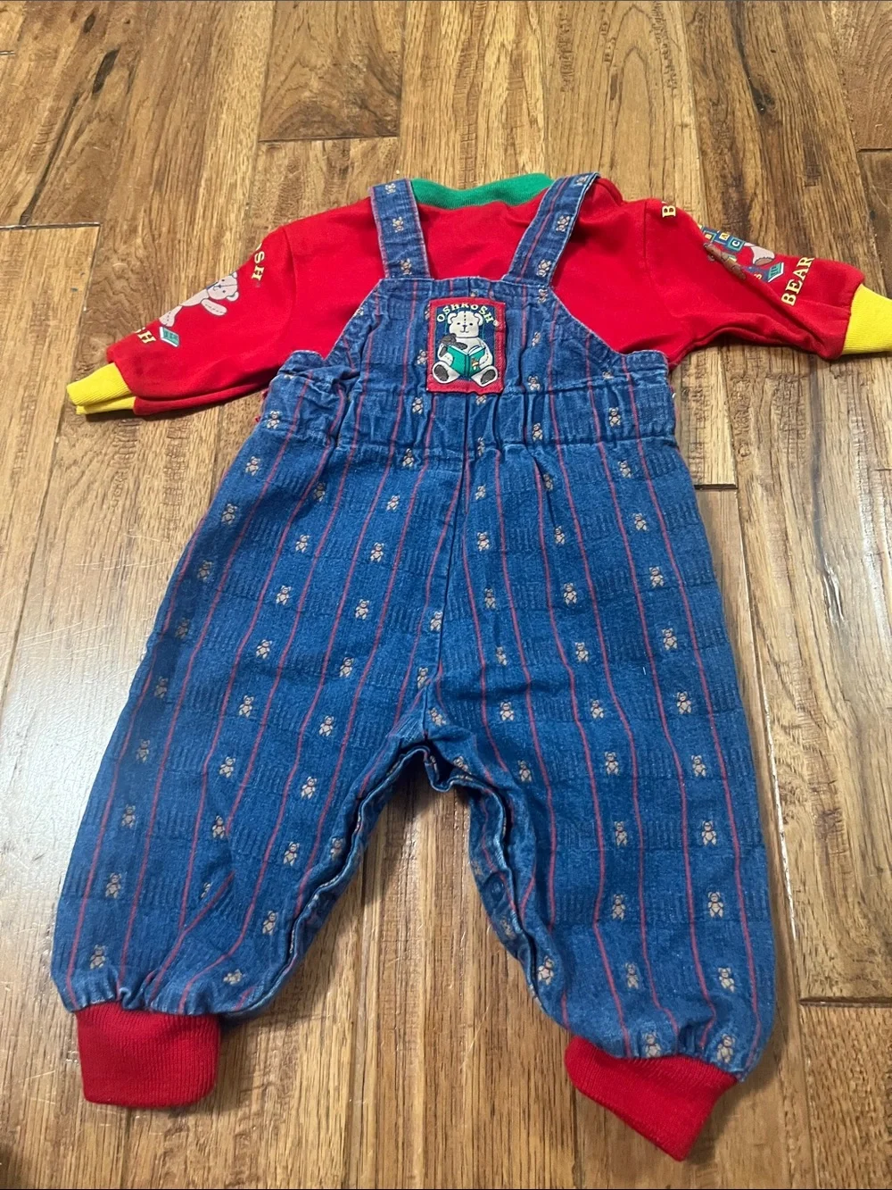 Vintage OshKosh b’gosh overalls and shirt 6-9mths bears 100% cotton kids #728
